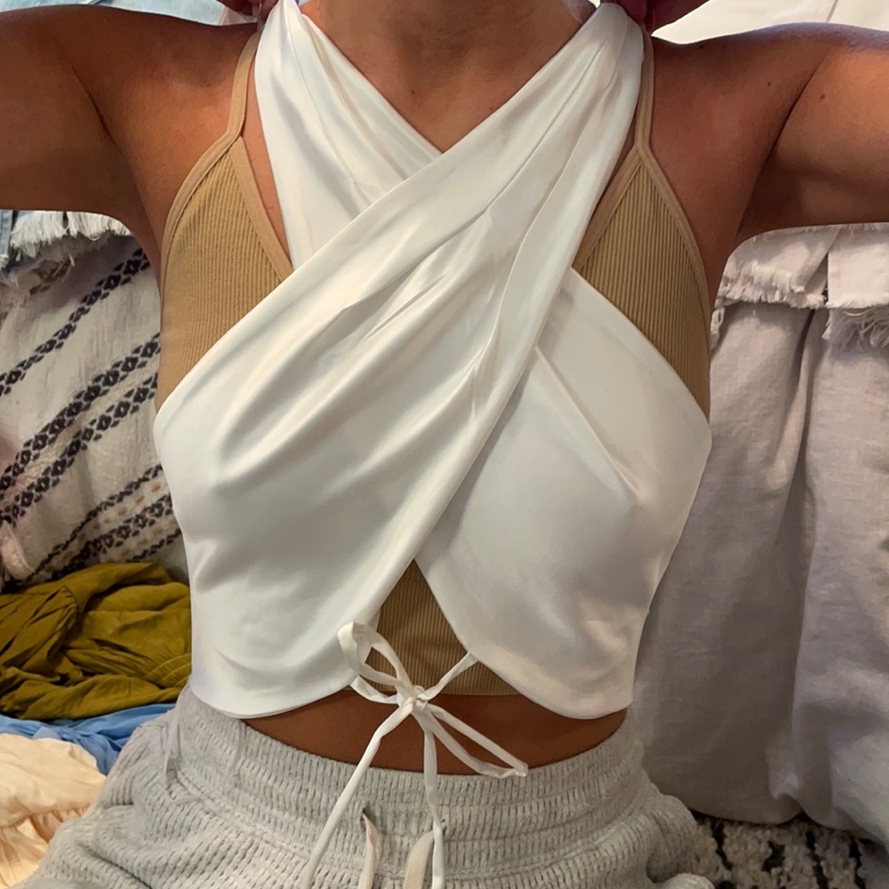 Faux silk wrap tops